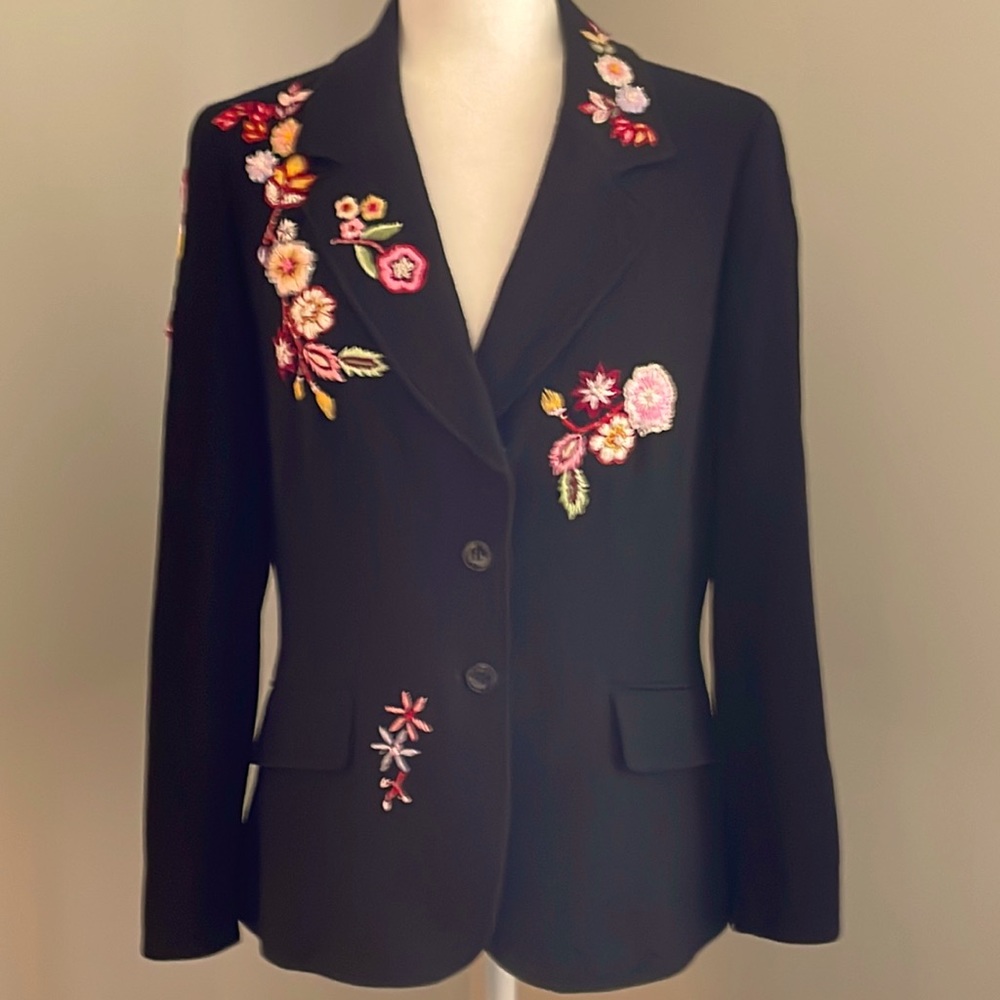 JON by Teri Jon black blazer with colorful embroidery